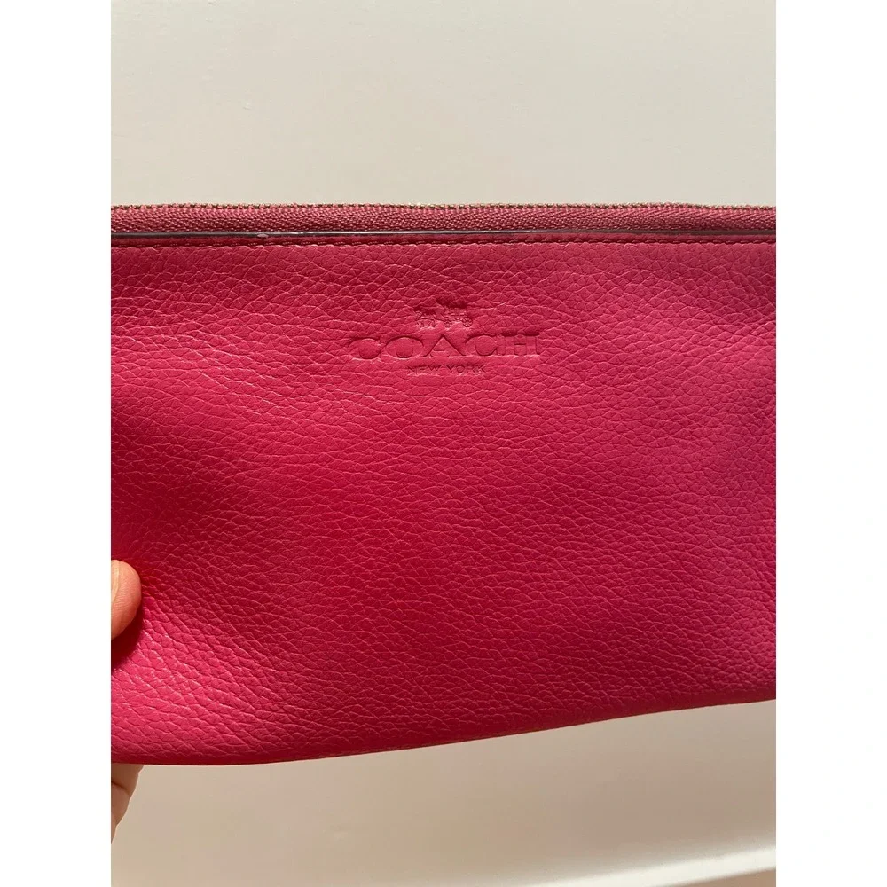Coach Pink Pebbled Leather Double Zip Wallet Clutch Bag